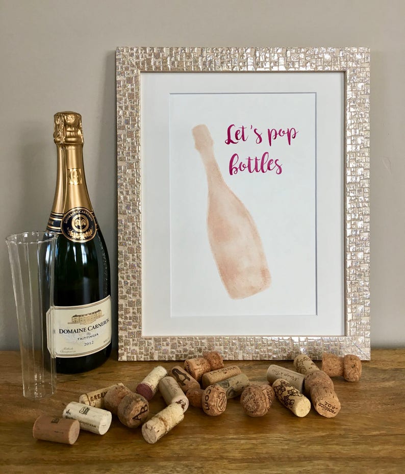 Painted With Real Rose Let S Pop Bottles Bar Cart Art Etsy