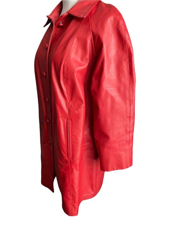 Vtg 70s Leather Factory Lipstick Red car coat Lon… - image 6