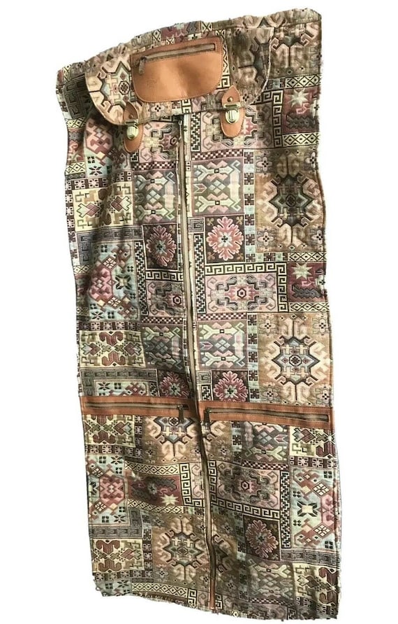 Vtg Pegasus Tapestry Garment Bag Aztec Belting Lea