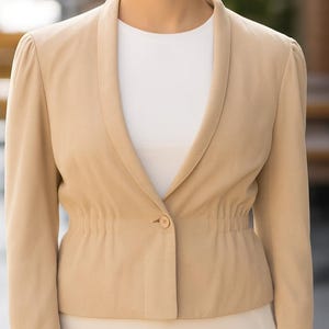 Vtg Cropped Suede Coat Jacket Tan Leather Women L Blazer 80s western boho