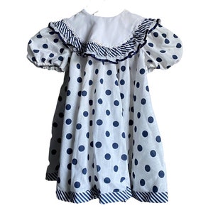 Vintage Girls 6 Polka Dot Dress Party Full Skirt Puff Sleeve 80s Ruffle