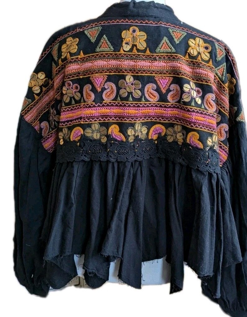 Free People Savannah Bed Jacket Boho Festival Embroidered Crop Cardigan M NWT image 4