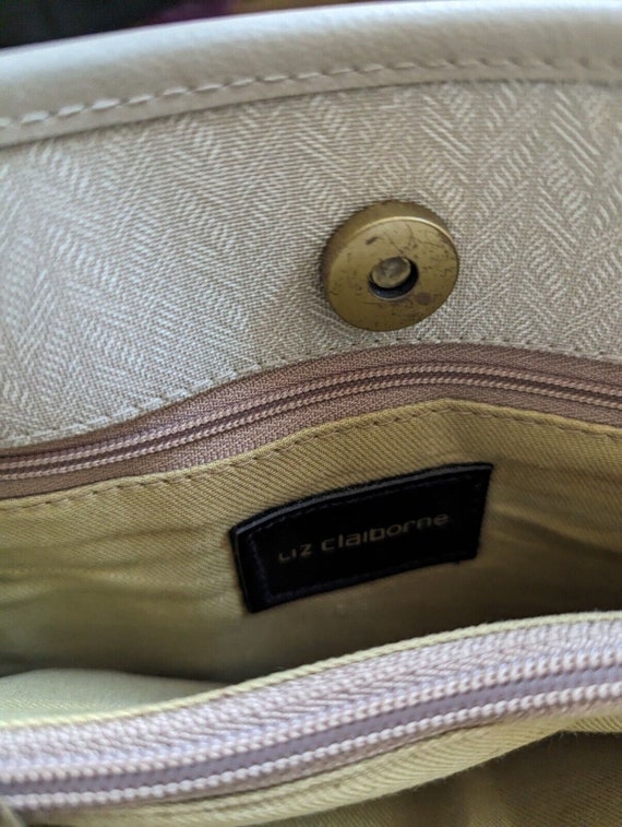 vtg Liz Claiborne Cream Leather Satchel Purse Bag… - image 7