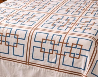 Vintage 1976 YSL Flachbett Twin Utica Ohne Eisen Perkal Geometrische Mod Textil Mid Century Stoff Retro Bettwäsche