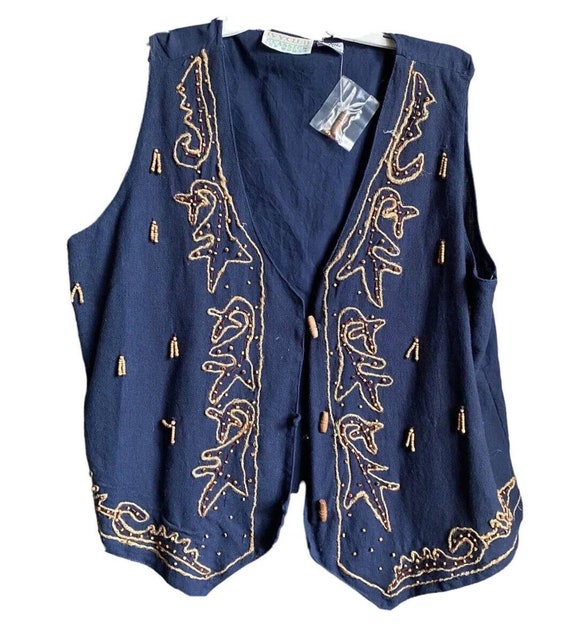 Vintage Ivy Club Classics Beaded Linen Like Vest … - image 1