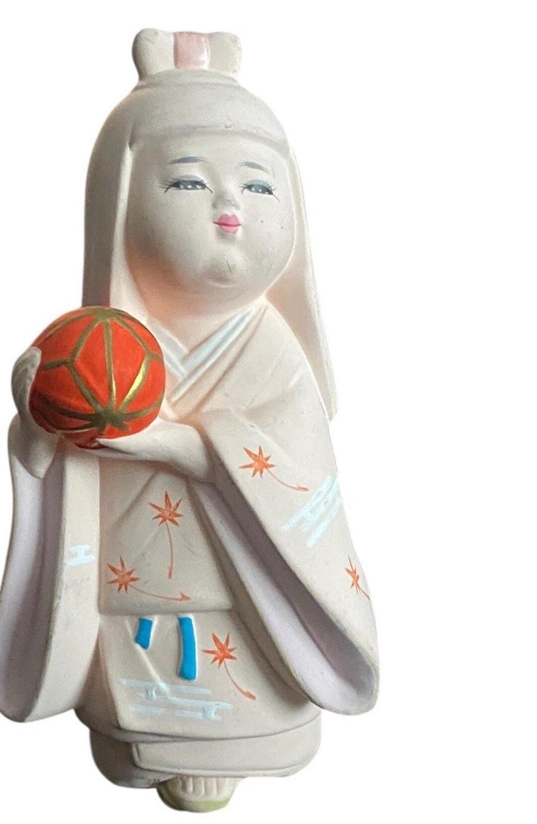 ヴィンテージ 博多 土人形 置物 陶器 芸者 着物 女の子 日本 7インチ