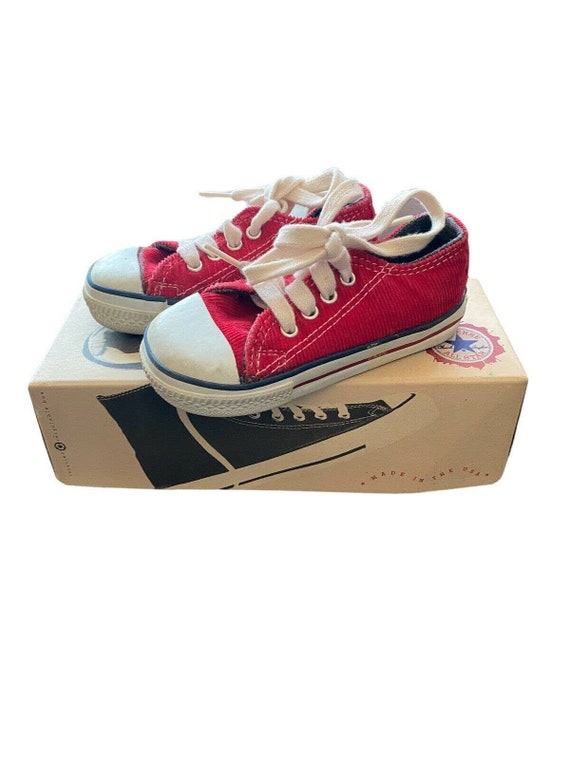 Vtg Converse Red Corduroy Sneakers Baby 7 USA Chuck Taylor Shoes