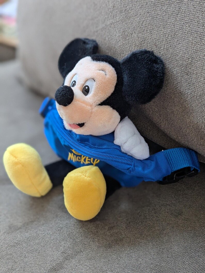 Vintage 90s Disney Mickey Mouse Plush Fanny Pack Waist Bag Blue Disneyland WDW image 13