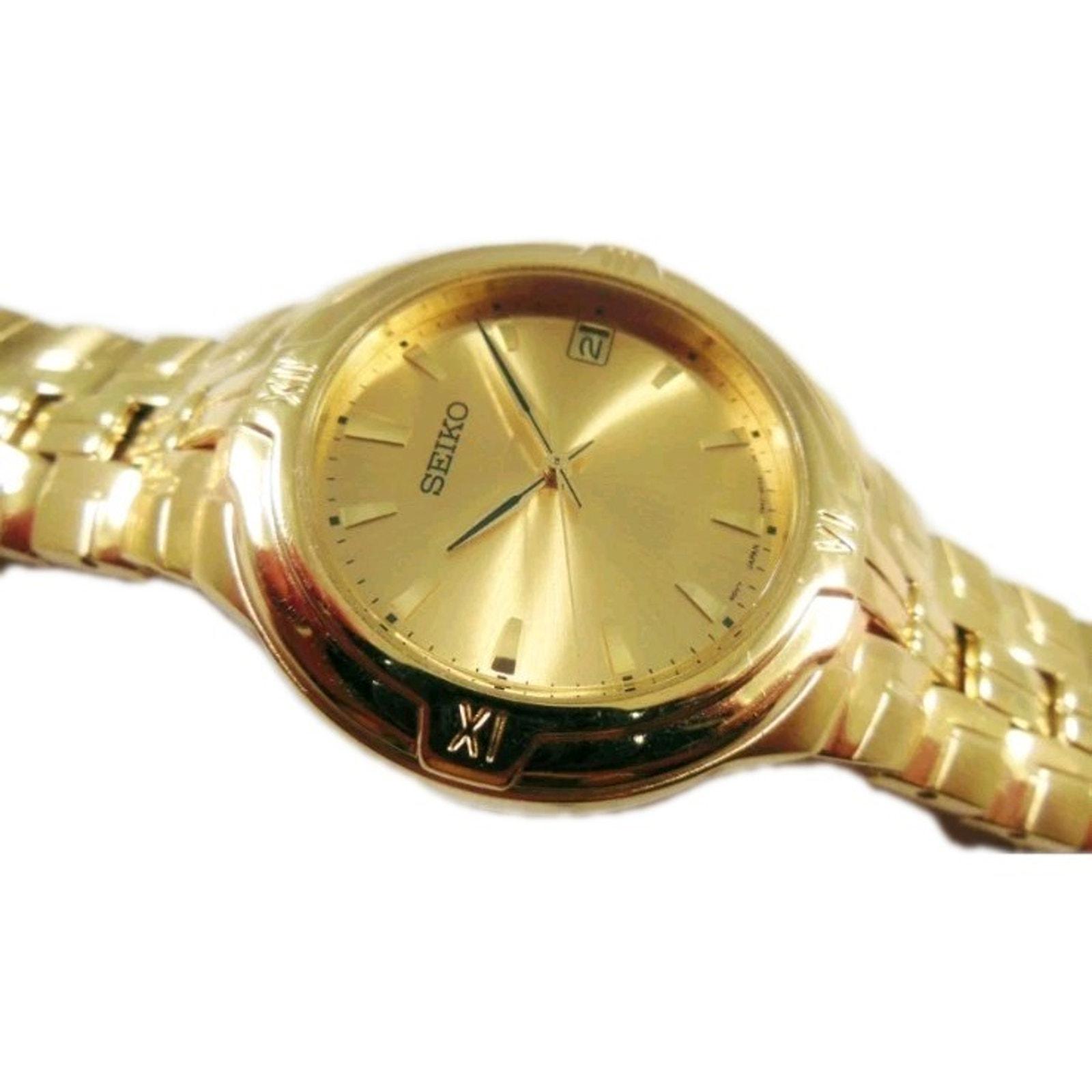 Seiko 7N42-6000 Gold Dial Mens Watch Japan Movement Presidential 
