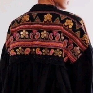 Free People Savannah Bed Jacket Boho Festival Embroidered Crop Cardigan M NWT image 9