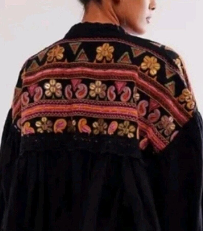 Free People Savannah Bed Jacket Boho Festival Embroidered Crop Cardigan M NWT image 9