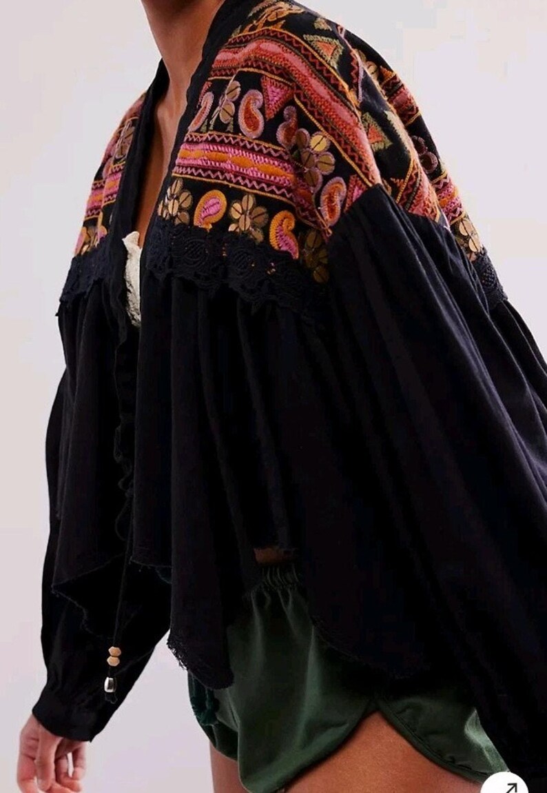 Free People Savannah Bed Jacket Boho Festival Embroidered Crop Cardigan M NWT image 10
