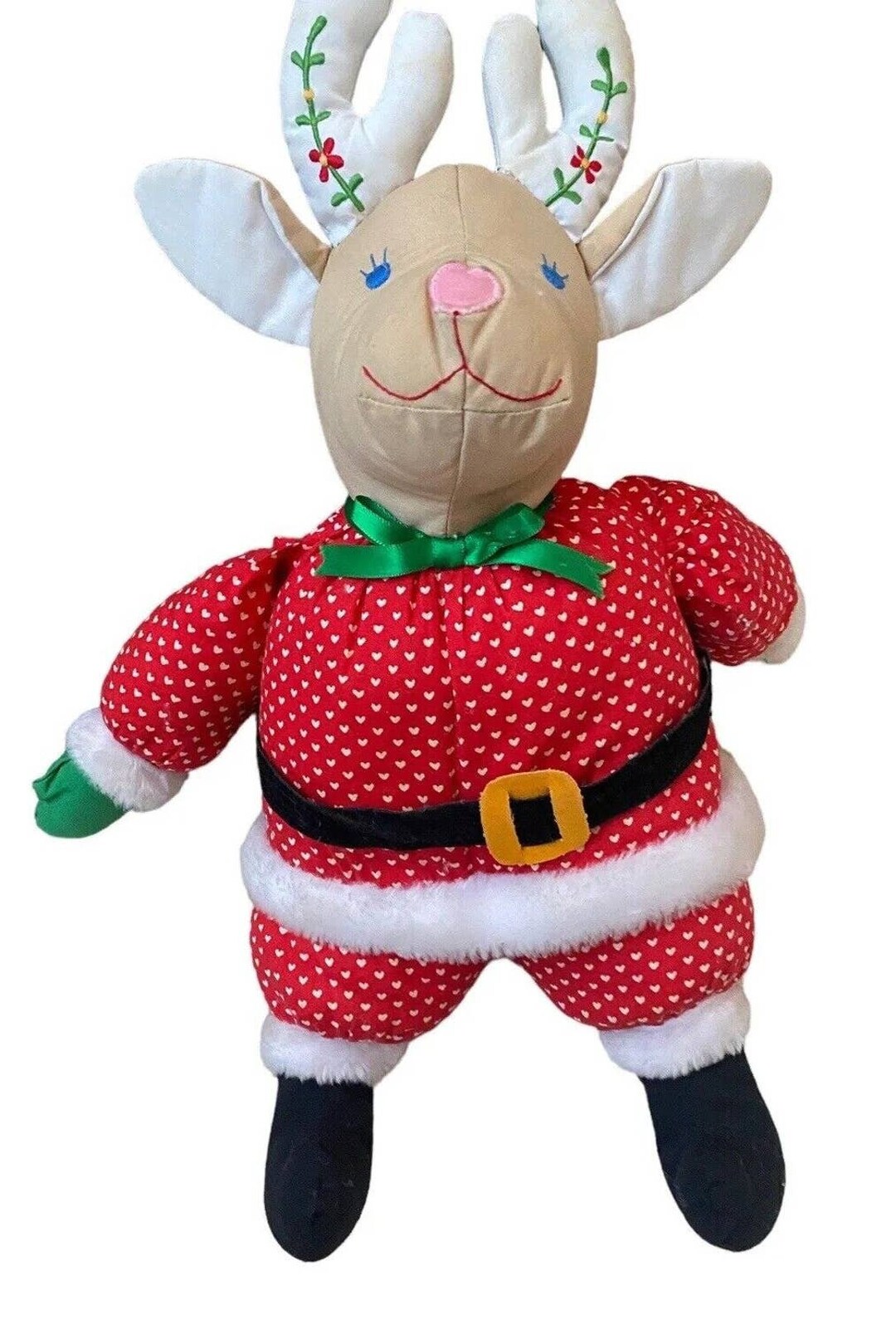Vintage House of Hatten Reindeer Plush Cloth Doll Girl Christmas Hearts