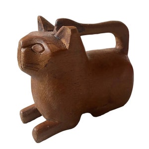 Vtg gatto intagliato a mano in legno arte popolare MCM Home Decor figurina Sfinge