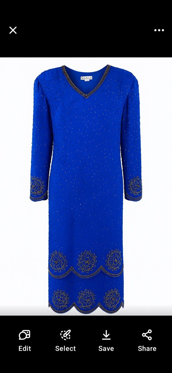 Vtg Scala Silk Beaded Dress Royal Blue Long Sleeve Formal Gown Women M  Cocktail - Etsy
