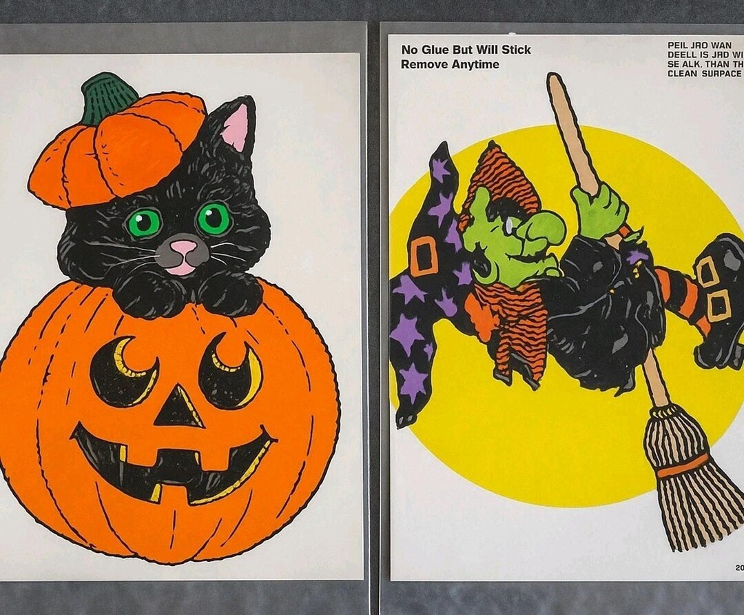 Vtg Halloween Die Cut Black Cat Jack O Lantern Witch Lot 2 AGC 1982 ...