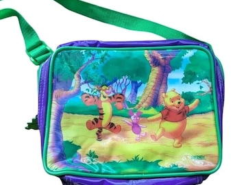 Vtg Winnie The Pooh LunchBox Bag Thermos Soft Canvas Purple Green Disney Tigger