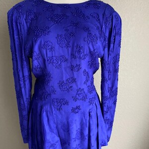 Vintage 80s Marie st Clair beaded long sleeve peplum sheath formal cocktail dress purple 8 10 open back image 8
