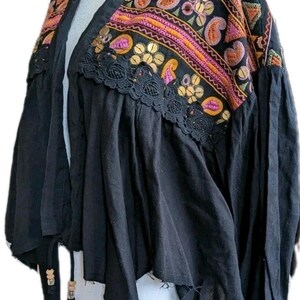 Free People Savannah Bed Jacket Boho Festival Embroidered Crop Cardigan M NWT image 2