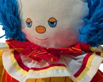 ヴィンテージ ハンドメイド ピエロ ぬいぐるみ 赤 青 黄 毛糸 布 20