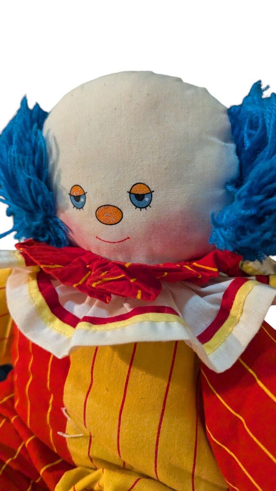 ヴィンテージ ハンドメイド ピエロ ぬいぐるみ 赤 青 黄 毛糸 布 20