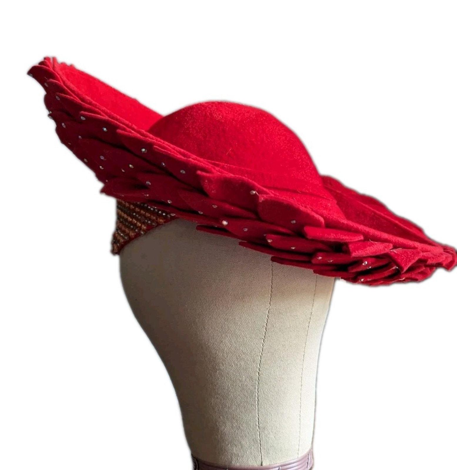 Vtg George Zamaul Couture Glamour Hat Red Rhinestone African  display picture 1