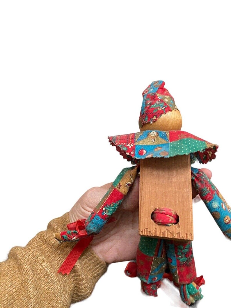 Vtg Wood Block Clown Doll Shelf Sitter Jester Red Handmade Folk Art ...