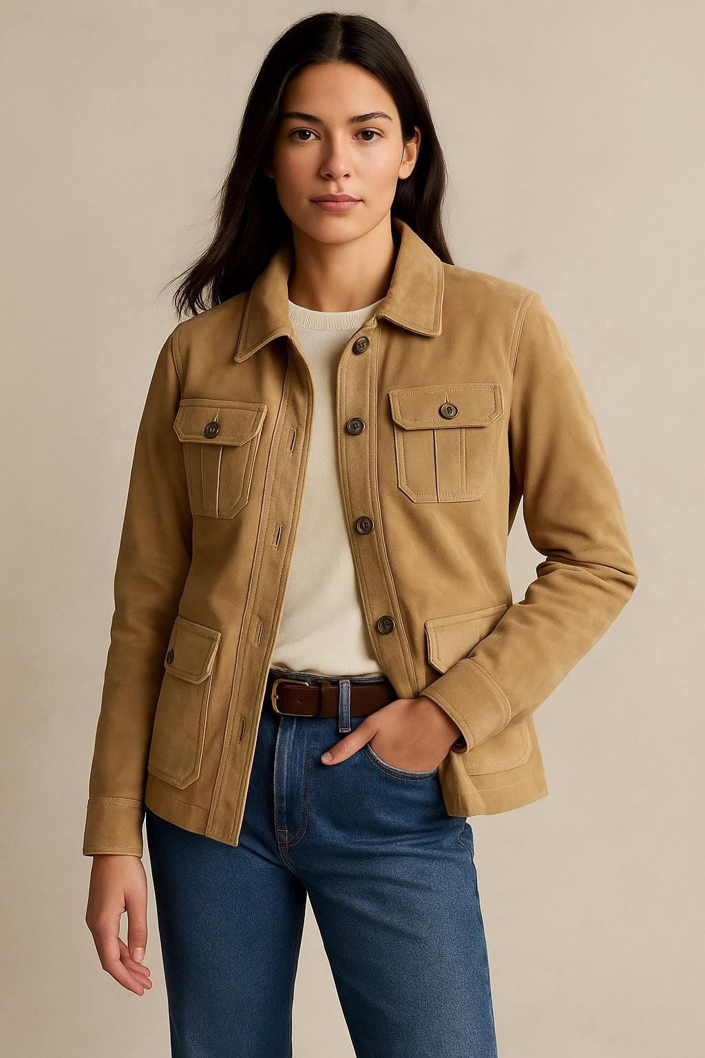 ジャケット・アウター GAP Leather Suede Tailored Jacket Vtg Gap Suede Leather Shirt Jacket Women L Tan 90s Coat Western