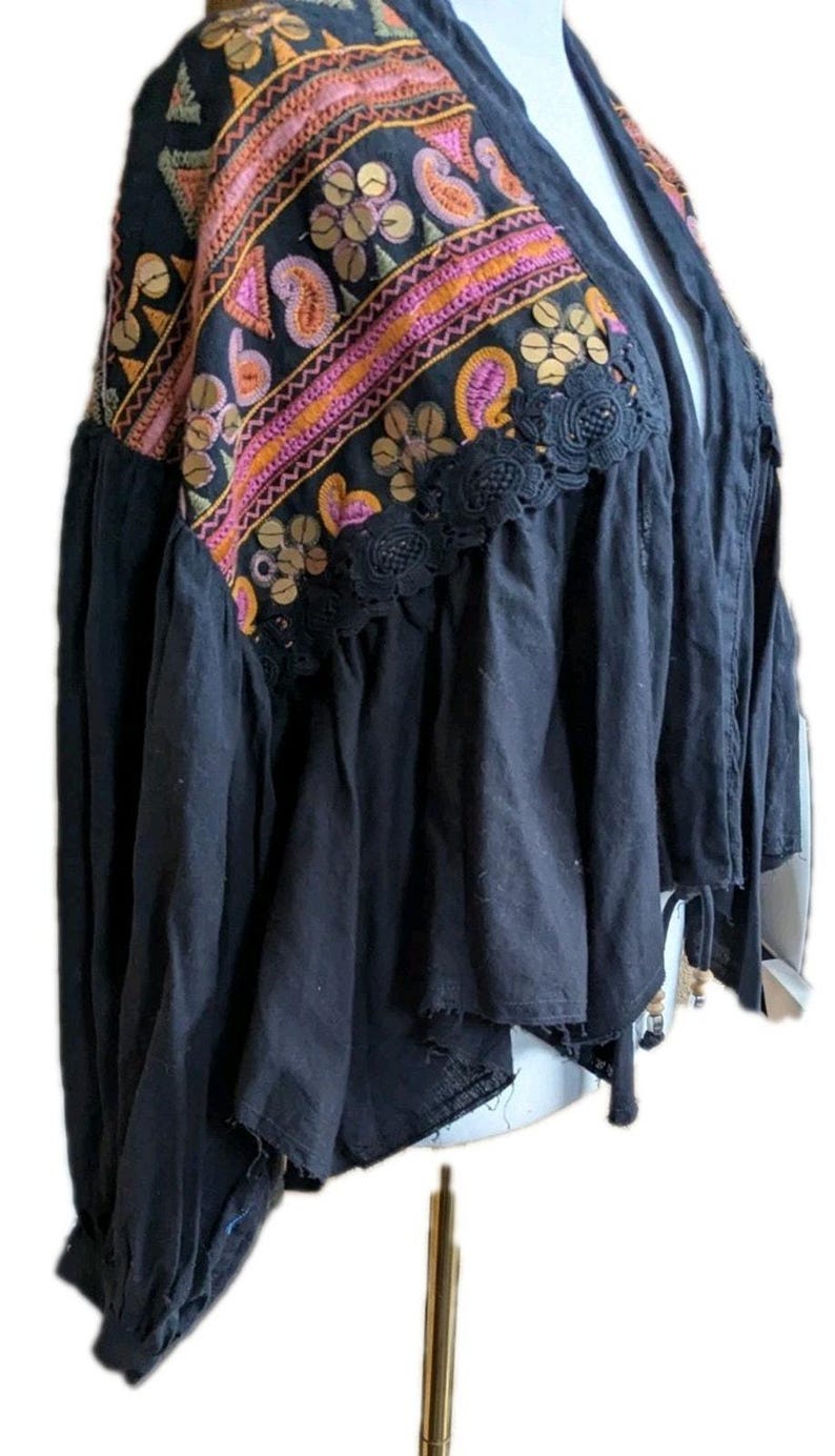 Free People Savannah Bed Jacket Boho Festival Embroidered Crop Cardigan M NWT image 12