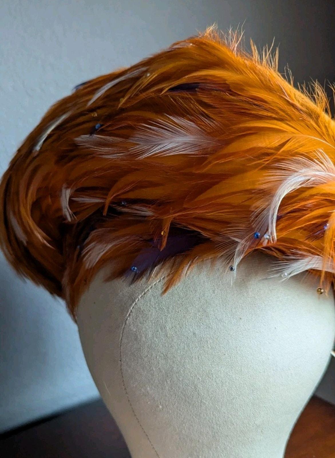George Zamaul Couture Ladies Orange Felt Hat Feathers Rhinestones Church Formal George Zamaul Couture Ladies Orange Felt Hat Feathers  main image 4