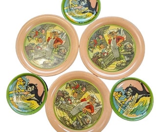 Vtg Ohio Art Pinocchio Tin Litho Tea Set 1939 Disney Plate Cup Saucer Childrens