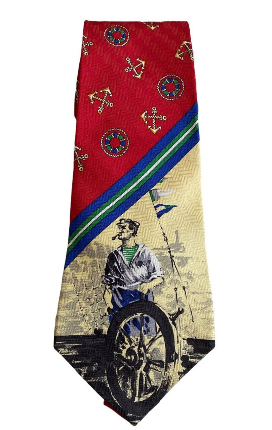 Vtg Tommy Hilfiger Silk Tie Nautical Anchor Sailing Ship 90s