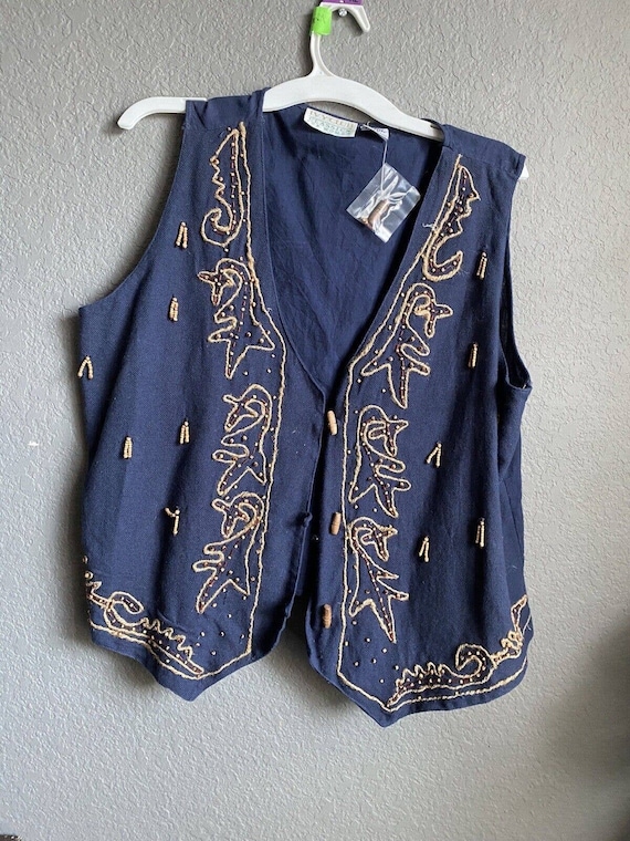 Vintage Ivy Club Classics Beaded Linen Like Vest … - image 10