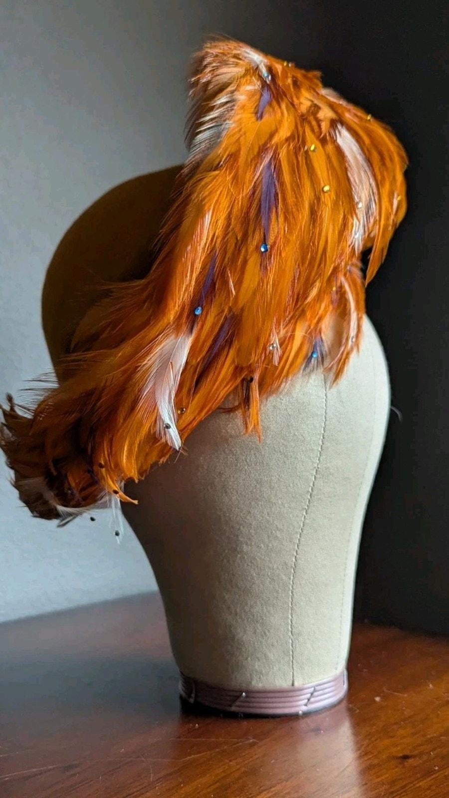 George Zamaul Couture Ladies Orange Felt Hat Feathers  display picture 3