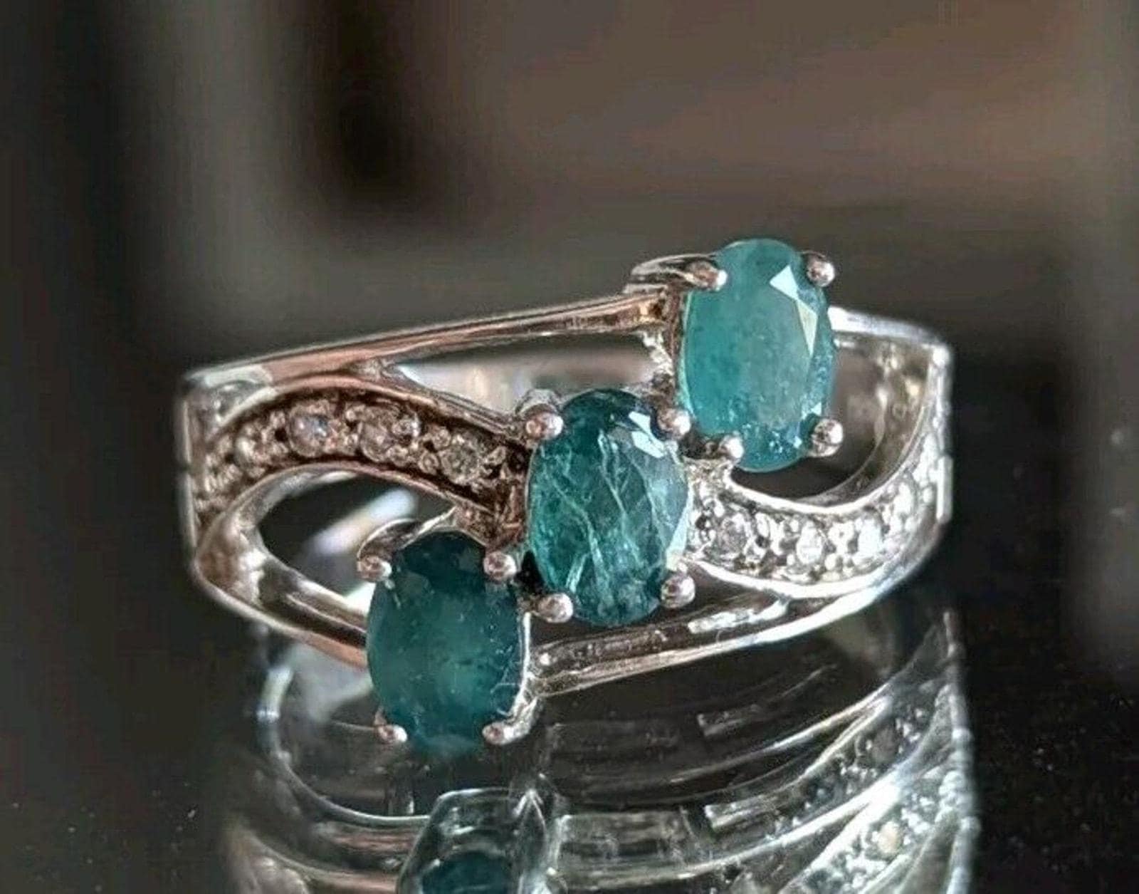 Blue Green Grandidierite CZ Sterling Silver Ring Sz 7.5 Gemstone