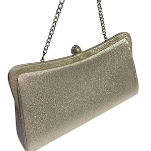 Vtg Silver Metallic Purse Evening Bag Clutch Kiss Lock Vtg 50s 60s Glitter