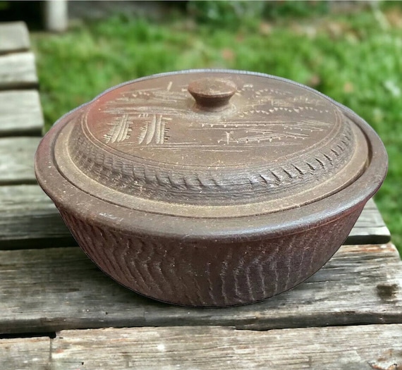 （訳ありセール 格安） Treen Japanese Vtg Ware Jewelry Trinket Carved Lid Bowl 工芸品