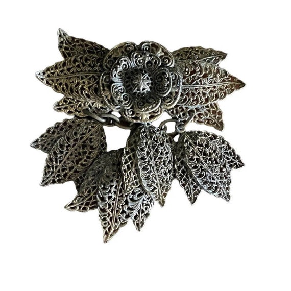 Antique Florenza Victorian Filigree Dangle brooch… - image 4