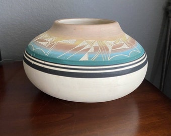 Vtg Navajo Pot Bowl Signed Ceramic Pottery A Ahkeah Planter Southwest Clay