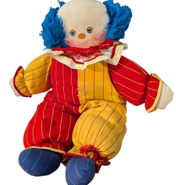 ヴィンテージ ハンドメイド ピエロ ぬいぐるみ 赤 青 黄 毛糸 布 20