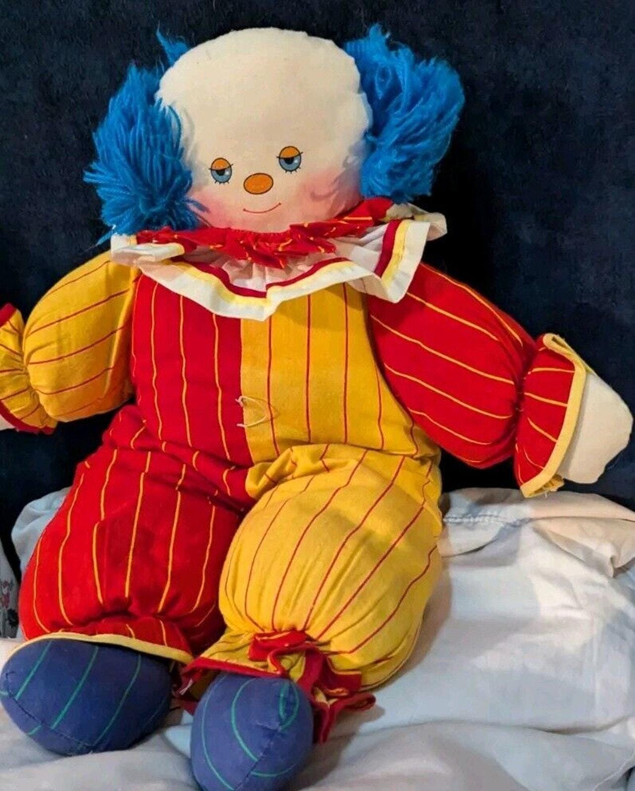 ヴィンテージ ハンドメイド ピエロ ぬいぐるみ 赤 青 黄 毛糸 布 20