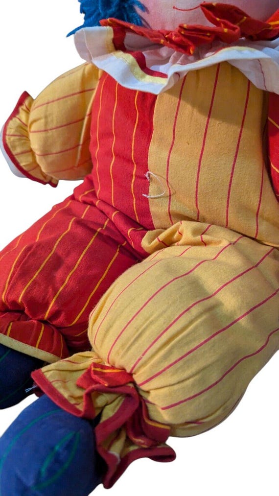 ヴィンテージ ハンドメイド ピエロ ぬいぐるみ 赤 青 黄 毛糸 布 20