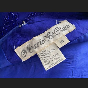 Vintage 80s Marie st Clair beaded long sleeve peplum sheath formal cocktail dress purple 8 10 open back image 7