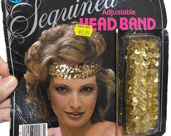 Vtg Ben Cooper Gold Sequined Head Band Flapper Costume Dancer 20s 80s New