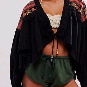 Free People Savannah Bed Jacket Boho Festival Embroidered Crop Cardigan M NWT image 5