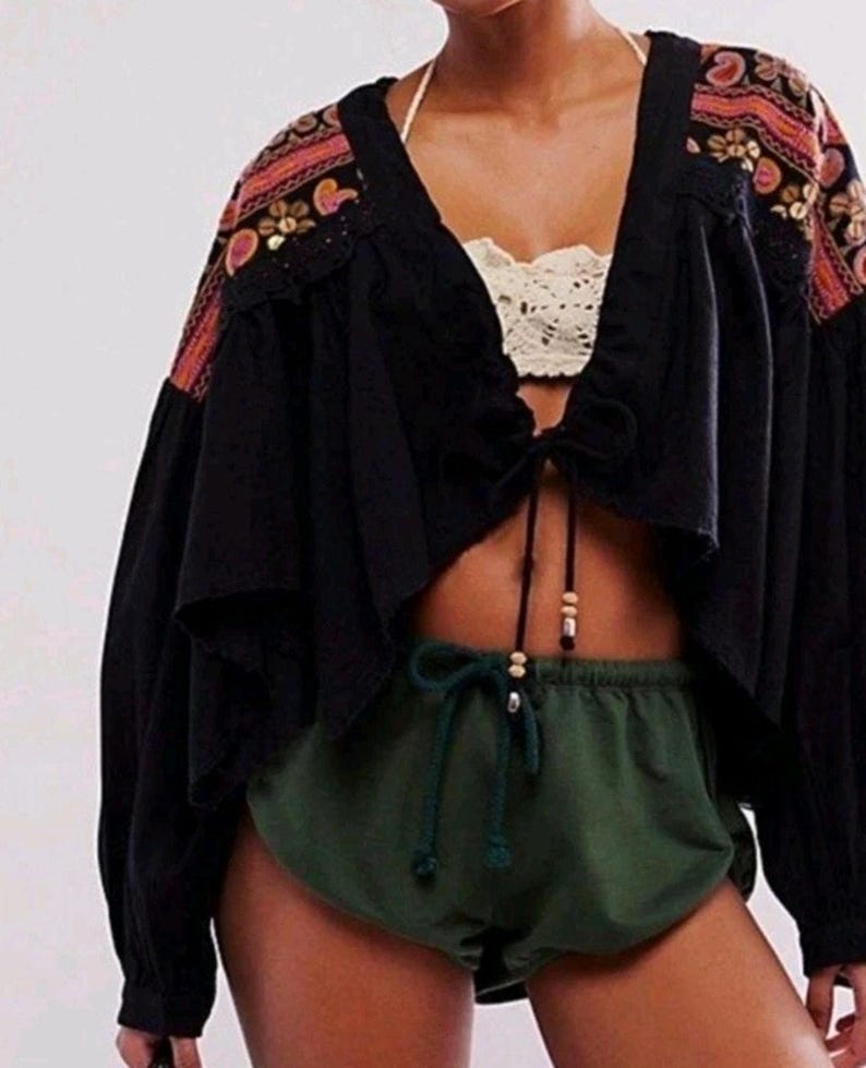 Free People Savannah Bed Jacket Boho Festival Embroidered Crop Cardigan M NWT image 5