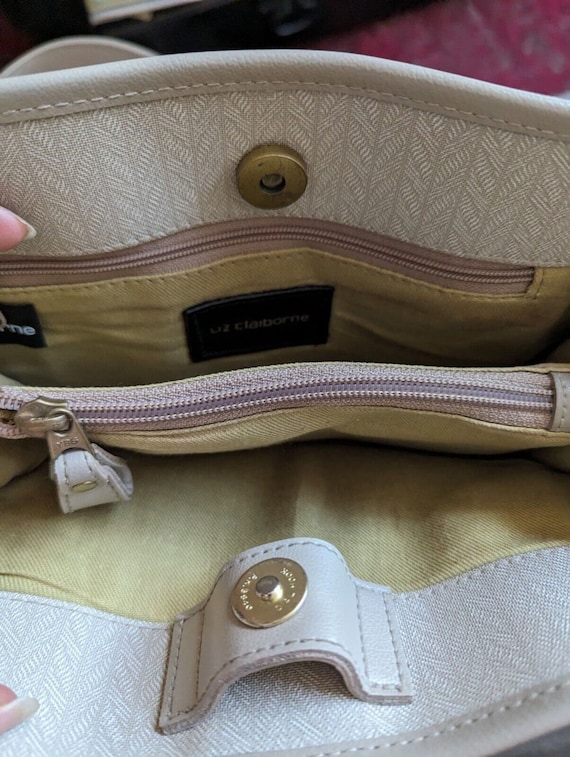 vtg Liz Claiborne Cream Leather Satchel Purse Bag… - image 6