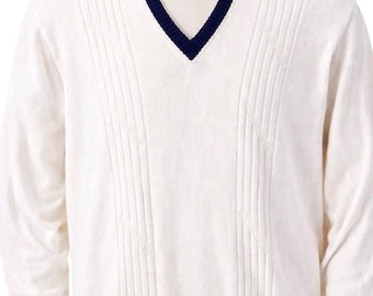 VTG Bobby Jones Hickey Freeman kabelgebreide trui wit marineblauw katoen heren XL Golf