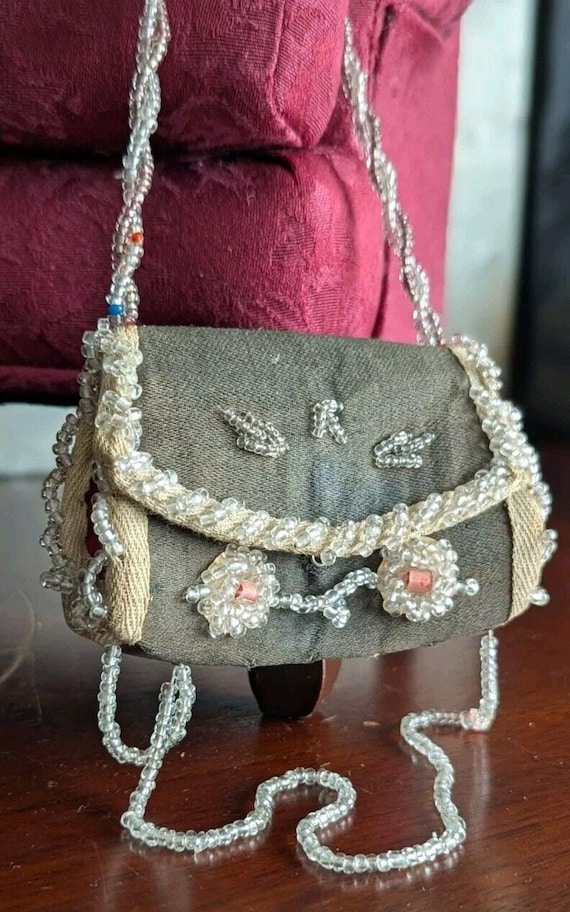 Antique Native American Beaded Coin Purse Velvet Miniature
