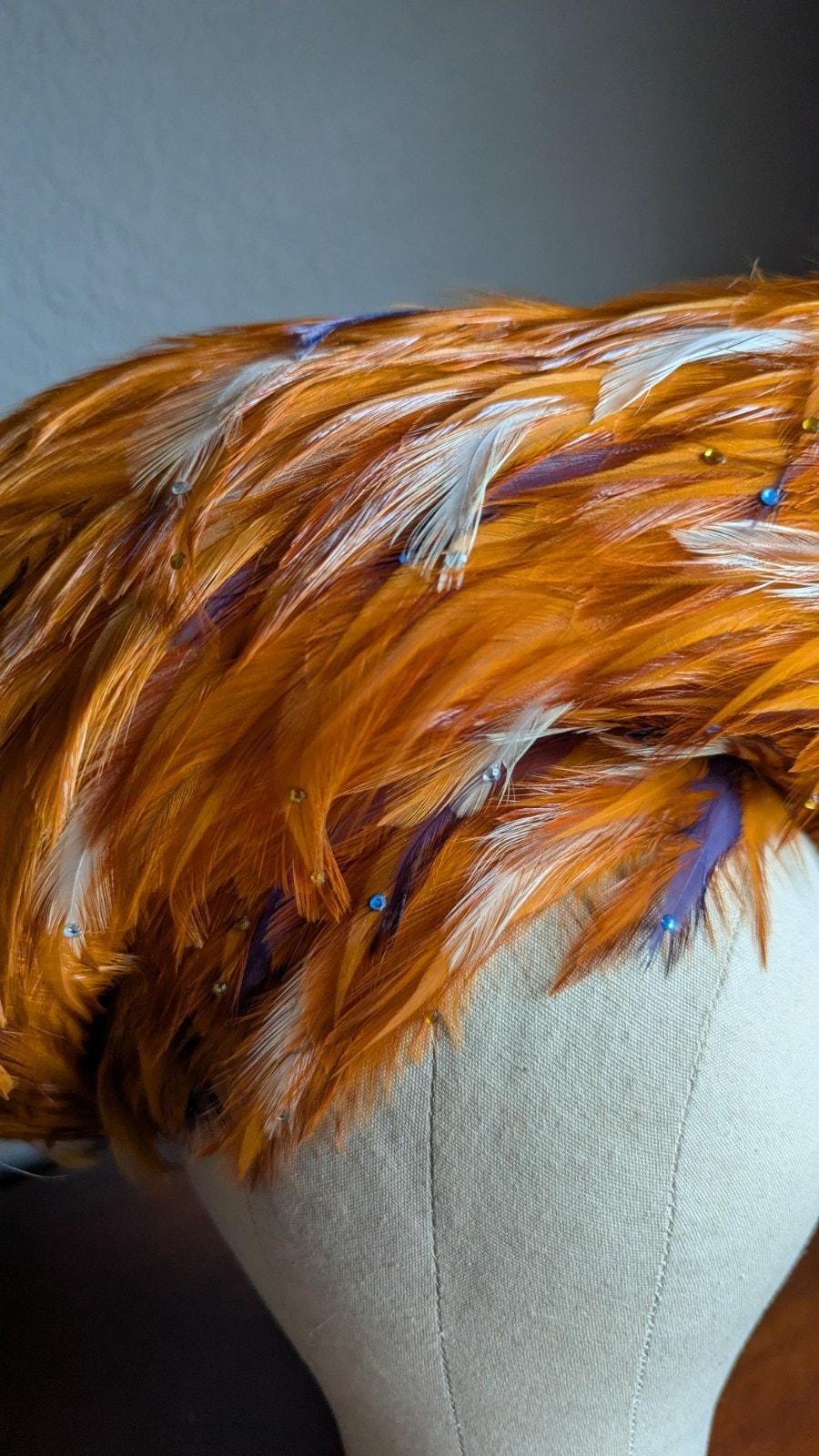 George Zamaul Couture Ladies Orange Felt Hat Feathers Rhinestones Church Formal George Zamaul Couture Ladies Orange Felt Hat Feathers  main image 3